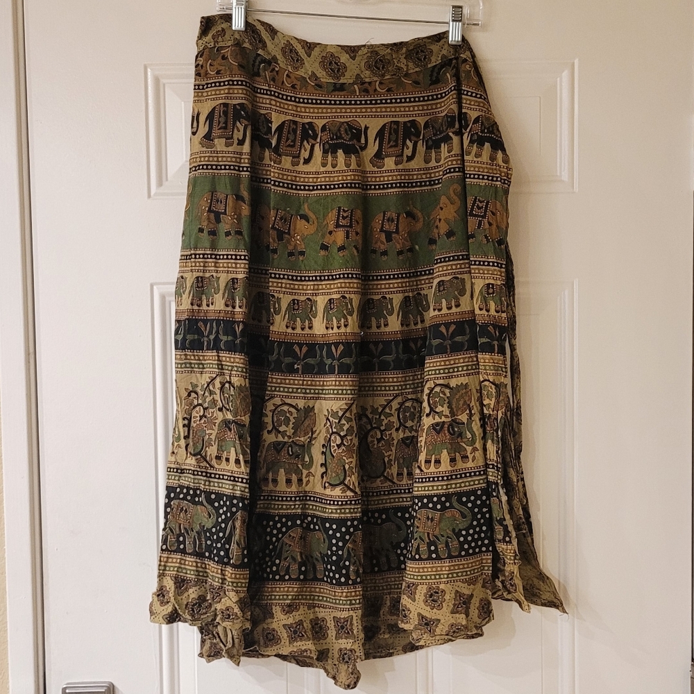 Elephant Print Wrap Tie Skirt, India